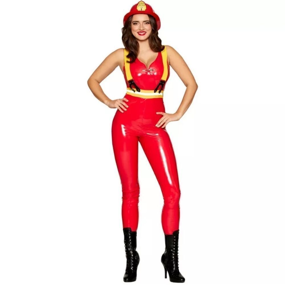 Adult Fiery Fatale Women's Sexy Catsuit Firefighter Costume Size Medium